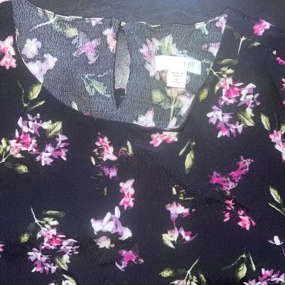 J Jill Floral Medium Blouse Cottagecore Academia Women's‎ Top Keyhole Black - Picture 5 of 9